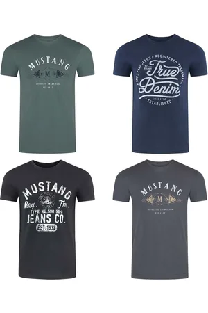 Mustang Heren T-Shirt Broeken Basic Print 4er Pack Fit Veelkleurig Volwassenen Opdruk Print Shirts