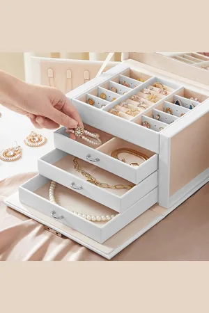 Merkloos Sieradendoos Organizer - Geschenkdoos - Opbergdoos - MDF-constructie - Fluwelen voering - Grote capaciteit - Afsluitbaar - - 22,5 cm x 17,5 cm x 16,5 cm