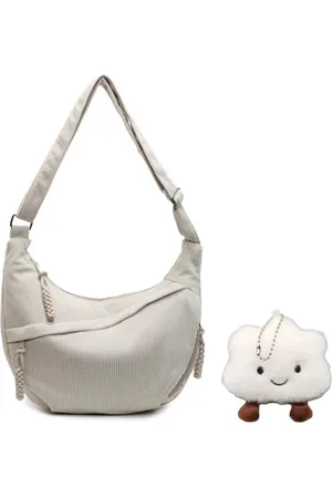 Merkloos Grote Corduroy Crossbody Bag Dames - Halve Maan Schoudertas - Rijst - Ruim