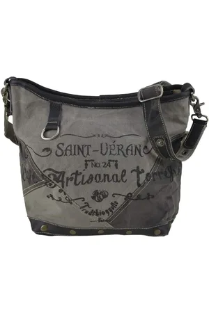 Merkloos Canvas schoudertas - crossbody tas unisex - vintage stijl - /grijs - 34x27x10 cm
