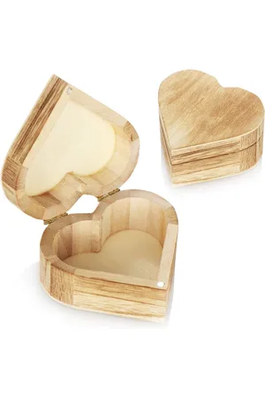 Merkloos Houten kistje in hartvorm, houten kistje, sieradenkistje, kleine houten kist met deksel, decoratief sieradendoosje (2 stuks, hart)