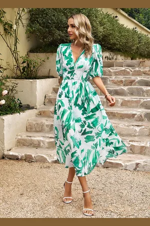 Merkloos Dames Zomerjurk Lange Zomer Casual Swing Jurk Korte Mouw Maxi Jurk L
