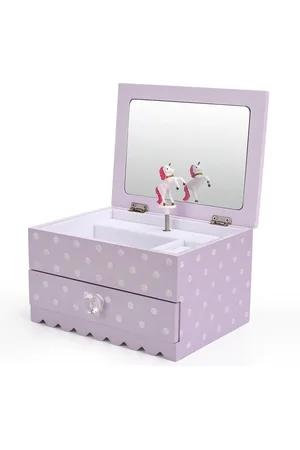 Merkloos Unicorn Musical Jewelry Box voor meisjes - roze houten muziekdoos - fonkelende polka dots - Dancing Unicorn - Verjaardagscadeau (paars)