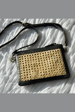 Merkloos Rotan en leren tas - schoudertas - crossbody & clutch