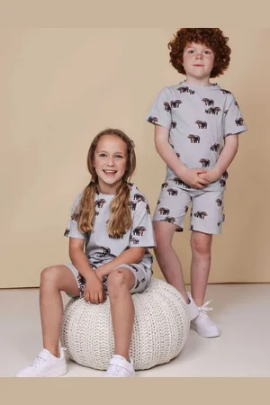 Snurk Kinderpyjama Set – Unisex – met Nijlpaardprint – Katoen – T-shirt + Short
