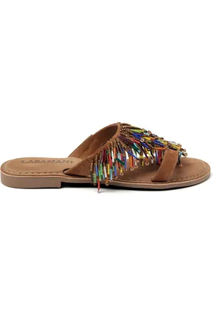 Lazamani Freya Suede Dames Slippers Tan