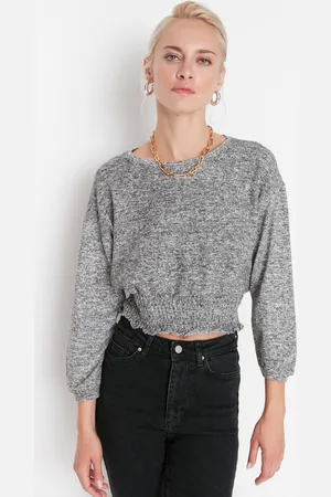 Trendyol Grijs Gemêleerde Zachte Basic Gebreide Blouse Twoaw23Bz00056