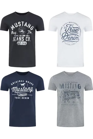 Mustang Heren T-Shirt 4-pack heren-T-shirt regular fit Veelkleurig XXL Ronde Hals Volwassenen Opdruk Print Shirts
