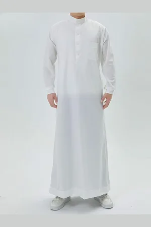 Merkloos Thoby3 - White Desert - - Satijn geweven katoen - Islamitische Kleding/Producten – Qamis/Djellaba/Thobe/Abaya/Kandora/Gebedskleding voor Mannen/Heren
