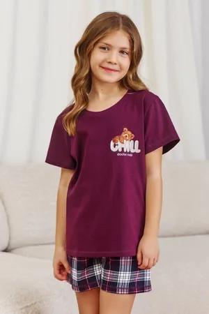 Doctor Nap Katoenen Pyjama Meisjes Jongens | Matching Familie Pyjama | Shortama Korte Mouw Korte Broek | Chill Burgundy PDU.7202 146 / 152