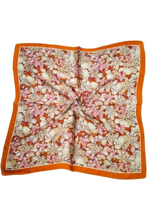 Merkloos Vierkante dames sjaal Daylin gebloemd motief donker wit roze bruin beige 70x70 halssjaal neksjaal