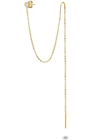 Twice As Nice Oorbellen in goudkleurig edelstaal, 1 kristal op ketting