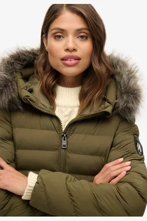 Superdry Lange Fuji-jas met capuchon van imitatiebont - Dames - Gewatteerde jassen