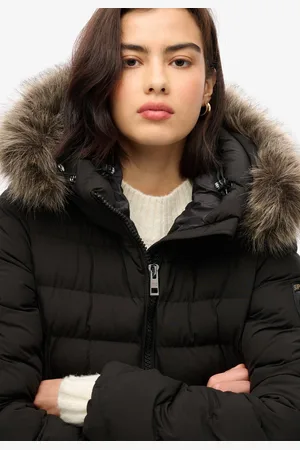 Superdry Lange Fuji-jas met capuchon van imitatiebont - Dames - Gewatteerde jassen