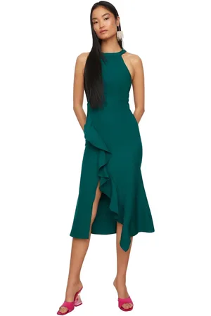 Trendyol Groene Avondjurk Met Volantdetails Tpraw19Bb0144