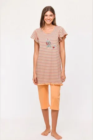 Woody Pyjama dames - gestreept - lieveheersbeestje - 251-10-BAB-S/904 - maat XL