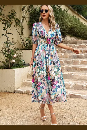 Merkloos Dames Zomerjurk Lange Zomer Casual Swing Jurk Korte Mouw Maxi Jurk M