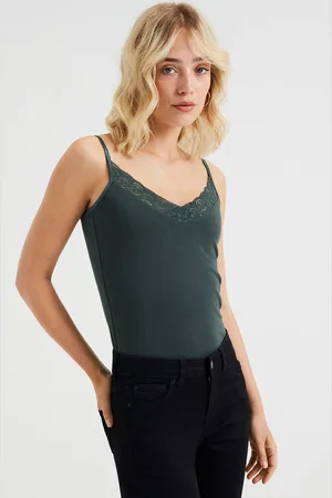 WE Fashion Dames singlet met kant