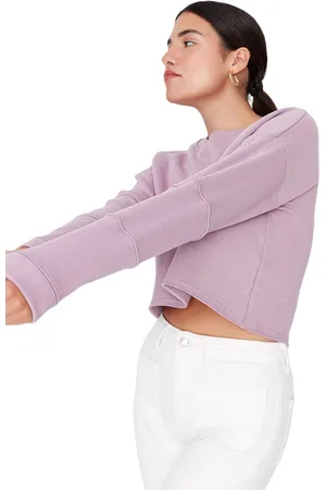 Trendyol Gebreid Sweatshirt Van Cropped Fleece Met Lila Stiksel Aan De Binnenkant Twoaw23Sw00653