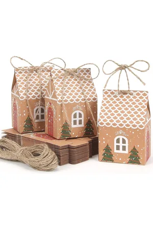 Merkloos 30 Stuks Geschenkdelen voor Kerstmis - Cadeaudozen met Henneptouw en Kraftpapier