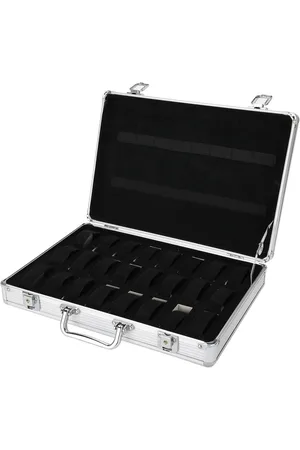 Merkloos 24 Slot PU Lederen Afsluitbare Horloge Opbergdozen met Aluminium Koffer - Horloge Display en Opslag Organizer
