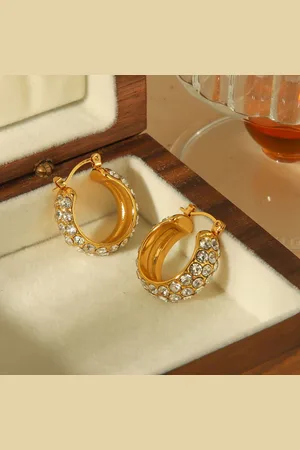 Merkloos Oorbellen Dames 18K Verguld ??? RVS ??? Hoepel met Zirkonia Steentjes