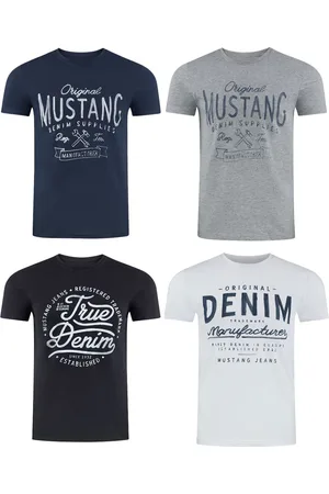 Mustang Heren T-Shirt 4-pack heren-T-shirt regular fit Veelkleurig 3XL Ronde Hals Volwassenen Opdruk Print Shirts