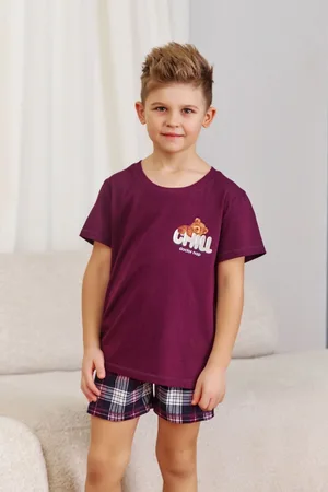 Doctor Nap Katoenen Pyjama Meisjes Jongens | Matching Familie Pyjama | Shortama Korte Mouw Korte Broek | Chill Burgundy PDU.7202 122 / 128