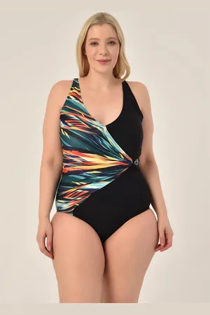 Merkloos Badpak dames- Bikini Badmode- Zwempak dames met gemengd patroon- Dubbele rij gedetailleerd fashion badpakken 204-