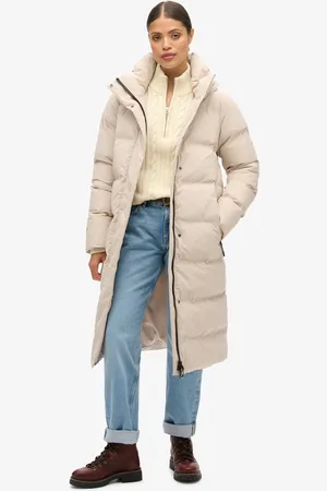 Superdry Hooded Longline Puffer Jacket Dames Jas - Chateau Grey