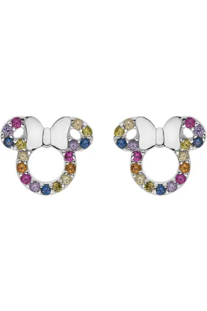 Disney 4-DIS018 Zilveren Minnie Mouse Oorbellen - Minnie Oorknopjes - Sieraden - 11x11,5mm - 925 - Zilver - Kristal - Multikleuren