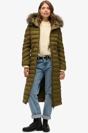 Superdry Lange Fuji-jas met capuchon van imitatiebont - Dames - Gewatteerde jassen