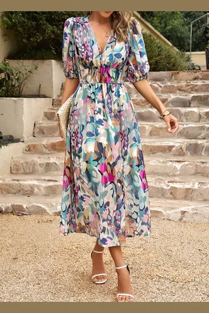 Merkloos Dames Zomerjurk Lange Zomer Casual Swing Jurk Korte Mouw Maxi Jurk S