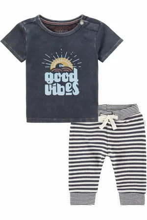 Noppies Kledingset - Broek Ahidud gestreept - Shirt Huzhou Ebony met print