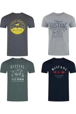 Mustang Heren T-Shirt 4-pack heren-T-shirt regular fit Veelkleurig 3XL Ronde Hals Volwassenen Opdruk Print Shirts