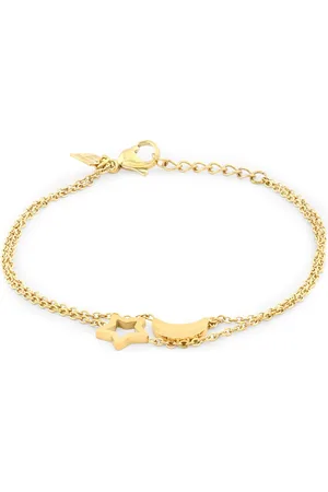 Twice As Nice Armband in goudkleurig edelstaal, dubbele ketting, maan en ster 17 cm+2 cm