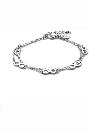 Twice As Nice Armband in edelstaal, dubbele ketting met 5 infinities 16 cm+3 cm