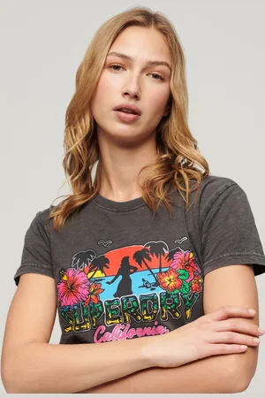 Superdry Cali Sticker Fitted T-shirt Met Korte Mouwen Bruin M Vrouw