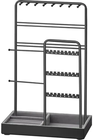 Merkloos Sieradenstandaard - metalen frame - fluwelen dienblad - oorbellen - armbanden - kettingstandaard - oorstekers - ringen - cadeau-idee - zwart.