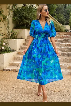 Merkloos Dames Zomerjurk Lange Zomer Casual Swing Jurk Korte Mouw Maxi Jurk XL