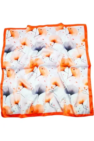 Merkloos Vierkante dames sjaal Fleur ginkgo bladmotief wit abrikoos grijs rood roze bruin 70x70 halssjaal neksjaal