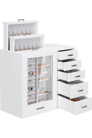 Merkloos Witte 8-laden glazen venster sieradendoos voor kettingen , ringen , armbanden, oorbellen sieradendoos