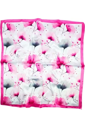 Merkloos Vierkante dames sjaal Fleur ginkgo bladmotief lichtgrijs wit antraciet roze zwart grijs 70x70 halssjaal neksjaal