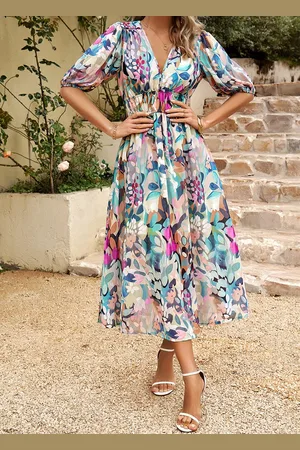 Merkloos Dames Zomerjurk Lange Zomer Casual Swing Jurk Korte Mouw Maxi Jurk XL