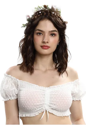 Merkloos Dirndl-blouse voor dames – Beierse dirndl-blouse authentieke traditionele blouse chiffon stippen V-hals off-shoulder dirndl-blouse kant voor het Oktoberfest