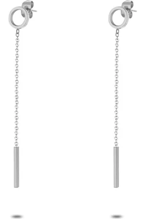 Twice As Nice Oorbellen in edelstaal, cirkel met ketting en staafj
