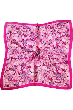 Merkloos Vierkante dames sjaal Daylin gebloemd motief wit roze grijs paars zwart oranje 70x70 halssjaal neksjaal