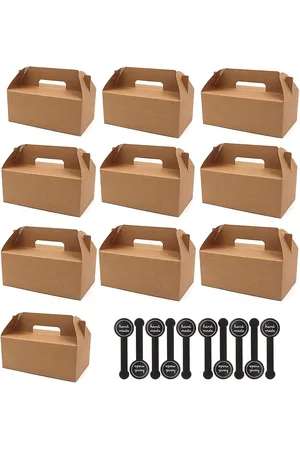 Merkloos Kraftpapier Vouwdozen - 10 Stuks - Geschenken en Taartdozen - Feestversiering met Stickers