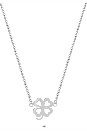 Twice As Nice Halsketting in zilver, klaver, 4 open hartjes 45 cm