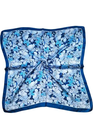 Merkloos Vierkante dames sjaal Daylin gebloemd motief wit zwart turquoise saffier lichtblauw 70x70 halssjaal neksjaal